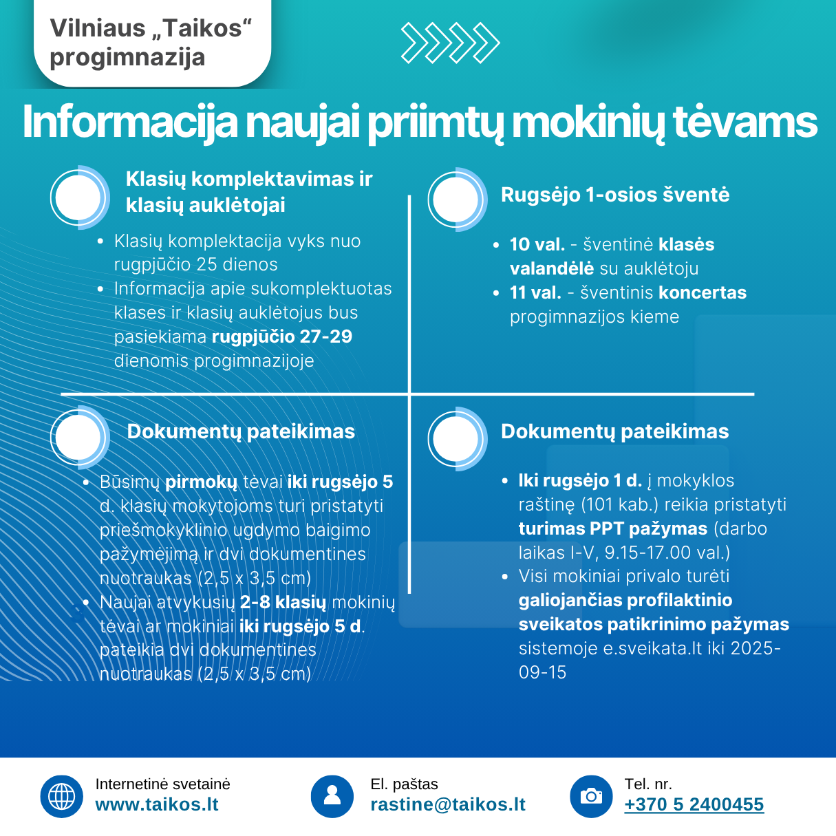 Informacija naujai priimtų vaikų tėvams